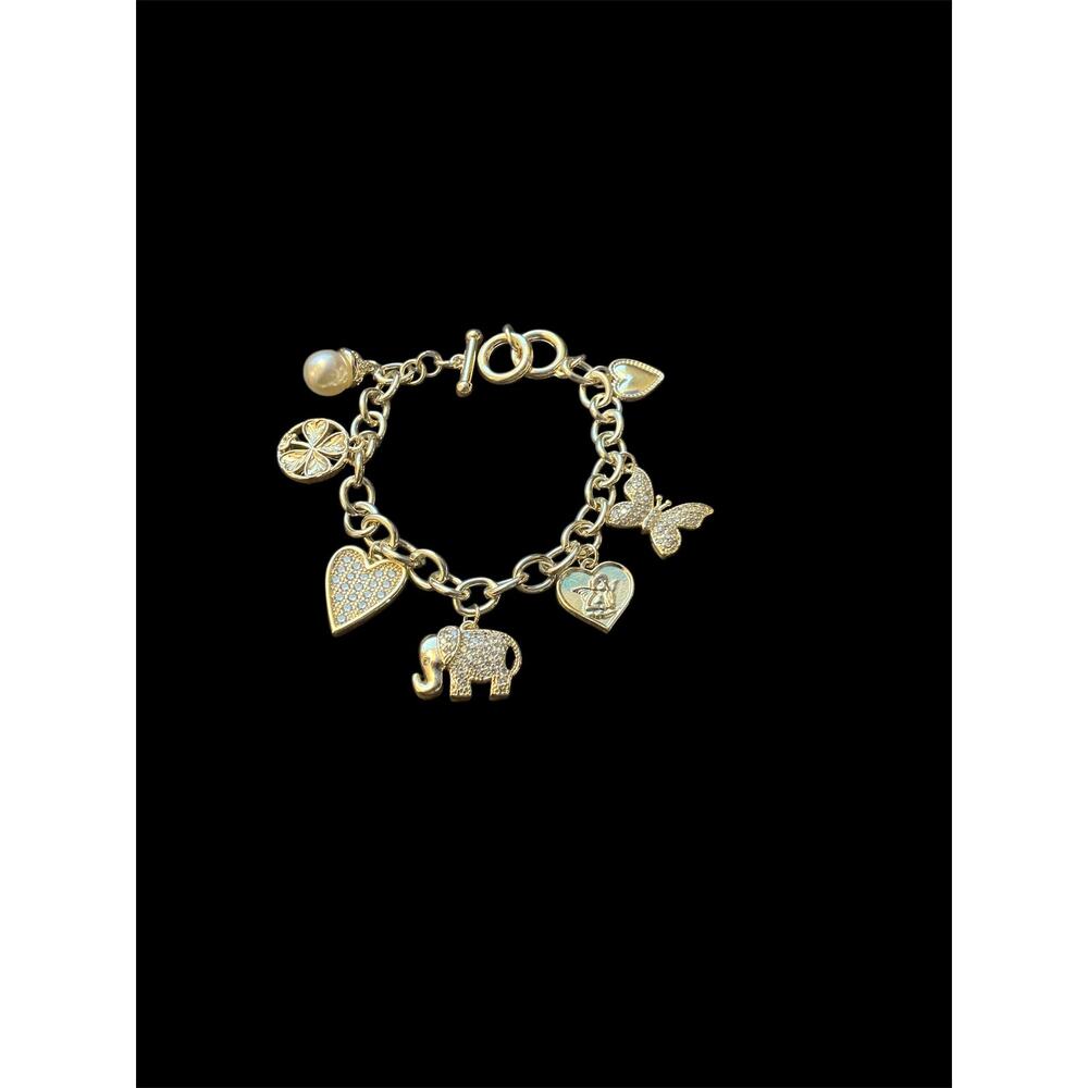 7 Charm Gold Bracelet with Toggle Closure - 8"